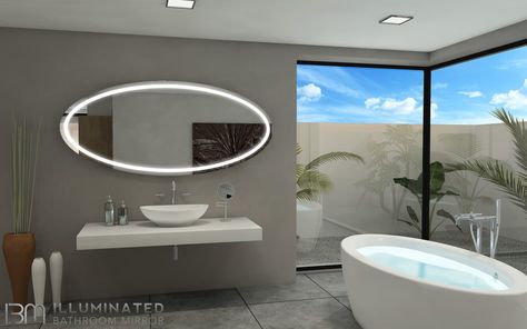 IBMirror Illuminated Vanity Mirror - Paris Oval Tokyo Style – BathVault Illuminated Bathroom Mirror, Bathroom Washbasin, Mirror Oval, Backlit Mirror, Mirror Led, Illuminated Mirrors, Lighted Vanity Mirror, Bathroom Mirror Lights, Led Mirror Bathroom