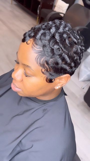 Jade💋 |Short Hair Speacialist on Instagram: "She said “Soft & Sexy Me Please” 😍 WWW.AJSTYLEZSALON.COM or LINK IN BIO * I DO NOT OWN THE RIGHTS TO THIS MUSIC * #ajstylez #gwinettshorthair #atlantashorthair #realhair #healthyshorthair #kilt #beautytrappa #fingerwaves #gwinettsalons #27pieces#gwinetthairstylist #shorthair wigs #lawrencevillehairstylist #atlantahair #ltrcertified #shortcuts #pixicuts #atlantahairstylist #gwinetthair #lilburnhair #dekalbshorthairstylist #dekalbstylist #decaturha 27 Piece Hairstyles, Finger Waves Short Hair, Short Relaxed Hairstyles, Finger Wave Hair, Black Hair Short Cuts, Short Hair Waves, Short Hair Images, Natural Hair Short Cuts, Short Hair Black