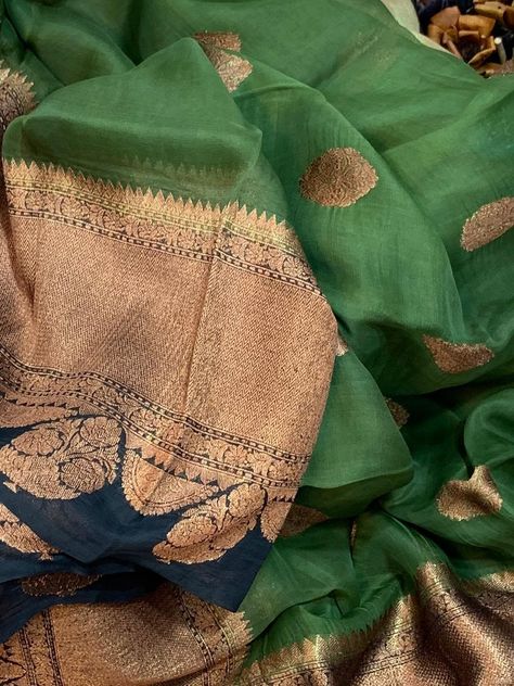 Benarasi PREMIUM KORA BY KORA Sarees Kora Sarees, Western Dresses For Girl, Katan Saree, Kora Silk Sarees, Silk Saree Banarasi, Newly Wed, Bridal Silk Saree, Green Saree, Elegant Saree