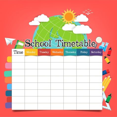 Teachers Timetable, Time Table For Studying Template, School Timetable Printable, School Time Table, Free School Labels, Timetable School, School Timetable Template, Timetable Design, Class Schedule Template