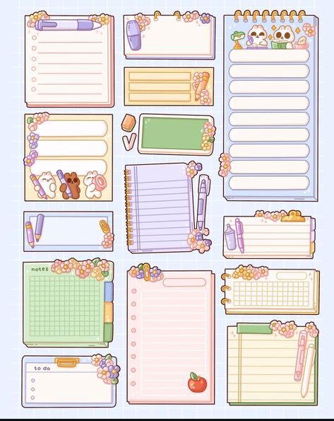 Sticky Notes Aesthetic Printable, Kawaii Stickers Printable Scrapbooking, Good Notes Stickers Png, Free Printable Planner Stickers Kawaii, Kawaii Notes, Kawaii Notepad, Notes Background, Notes Stickers, Kawaii Planner