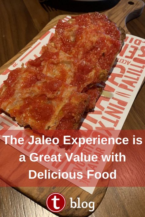 The Jaleo Experience is a great value with delicious food at Chef Jose Andres's signature restaurant at Disney Springs. Spanish Soup, Cucumber Vodka, Endive Salad, Tomato Bread, Manchego Cheese, Chocolate Custard, Spicy Tomato Sauce, Spanish Tapas, Fennel Salad