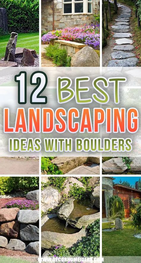 Rock Boulders Landscaping, Landscape With Boulders Front Yard, Big Rocks In Landscaping Flower Beds, Landscaping Around Large Rock, Boulders In Landscaping Front Yard, Garden With Big Rocks, Rocky Yard Landscaping, Landscape Ideas With Large Rocks, How To Use Boulders In Landscaping