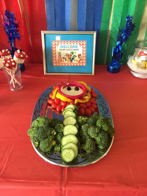 Super mario birthday party veggie tray Birthday Party Veggie Tray, Party Veggie Tray, Super Mario Birthday Party, Mario Birthday Party, Super Mario Birthday, Mario Birthday, Veggie Tray, Don't Judge, Super Mario