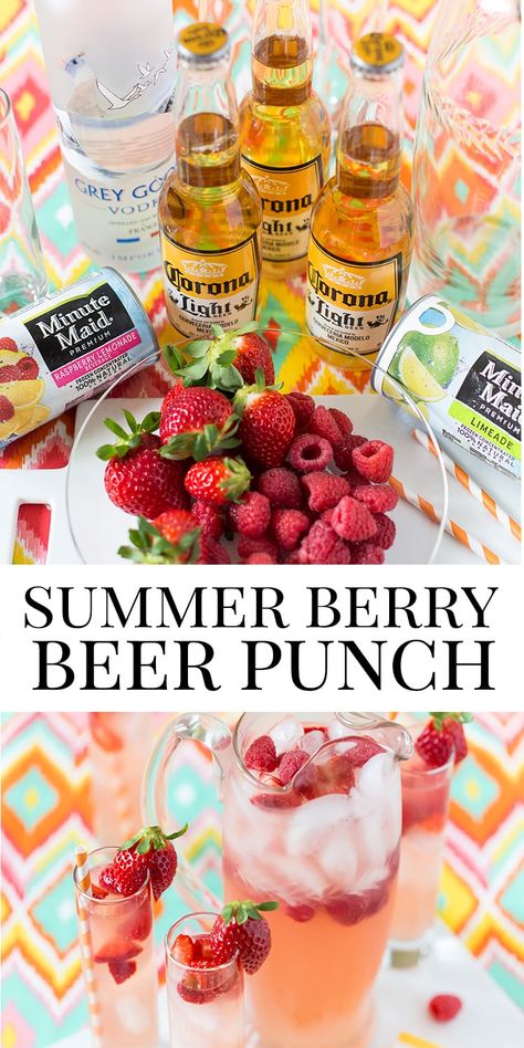 Summer Berry Beer Punch Summertime Alcoholic Drinks, Party Cocktails Big Batch, Alcohol For A Crowd, Beer Punch, Fruity Summer Cocktails, Party Punch Alcohol, Holiday Drinks Alcohol Christmas, Raspberry Beer, Holiday Drinks Alcohol