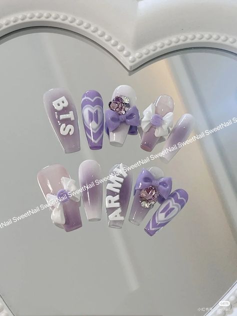 Unique Nail Ideas Creative Beautiful, Nail Art Bts Army, Suga Inspired Nails, Bts Inspired Nail Art, Bts Nail Art Designs, Bts Nails Designs, Kpop Nails Inspired, Jimin Nails, Nail Art Bts