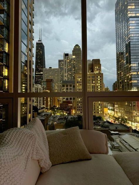 New York At Night Apartment, Apartment In City Aesthetic, Apartment With City View Night, Nyc Apartment With View, Modern City Apartment Aesthetic, High Places Aesthetic, Nyc Housing Lottery, Apartment Decorating High Rise, Nyc Dream Apartment