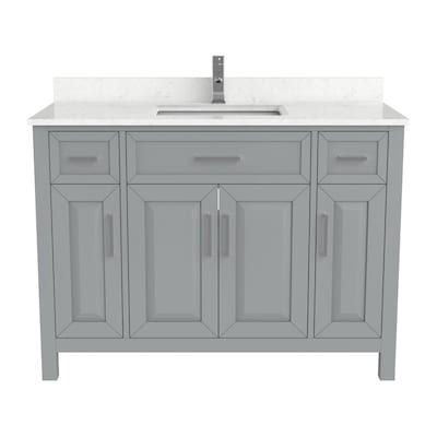 Shop Spa Bathe Thomas 48-in Oxford Gray Undermount Single Sink Bathroom Vanity with White with Gray Veins Engineered Stone Topundefined at Lowe's.com. Thomas vanity series welcomes you to a world of stylish, transitional bathroom design. Be charmed by its sturdy design crafted from premium solid hardwood, Transitional Bathroom Design, Bathroom Vanity Drawers, 48" Vanity, Engineered Stone Countertops, Power Bar, Grey Bathroom Vanity, Gray Vanity, Transitional Bathroom, Transitional Bathroom Vanities