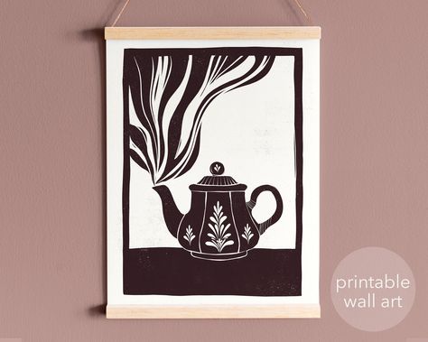 Coffee Lino Print, Print Making Designs, Illustration Kitchen, Linoleum Print, Linocut Printmaking, Lino Art, Lino Cut, Linocut Art, Art Et Illustration