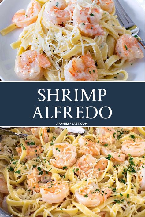 Shrimp Alfredo has tender, perfectly-cooked shrimp and pasta – all tossed in a light and creamy Alfredo sauce. Creamy Shrimp Alfredo, Shrimp Meals, Shrimp And Pasta, Seafood Linguine, Shrimp Food, Seafood Dinners, Creamy Alfredo Sauce, Alfredo Sauce Recipe Homemade, Seafood Meals