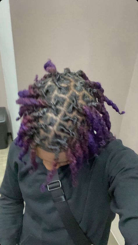 Multi Colored Locs Men, Hair Color Ideas Dreads Men, Purple And Black Hair Men, Colors For Dreads, Loc Colors Men, Color Dreads Black Man, Dyed Locs Men Dreadlocks, Dread Colors Men, Purple Dyed Locs