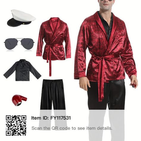 Black Silk Pajamas, Captain Costume, Black Silk Shirt, Red And Black Outfits, Black Outfit Men, Halloween 6, Silk Shirts, Halloween Men, Mens Halloween Costumes