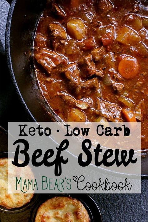 One Pot Low Carb Beef Stew | Keto | Easy | Mama Bear's Cookbook Keto Stew, Low Carb Beef Stew, Keto Beef Stew, Keto Beef, Keto Easy, Keto Beef Recipes, Low Carb Soup, Low Carb Eating, Beef Stew Recipe