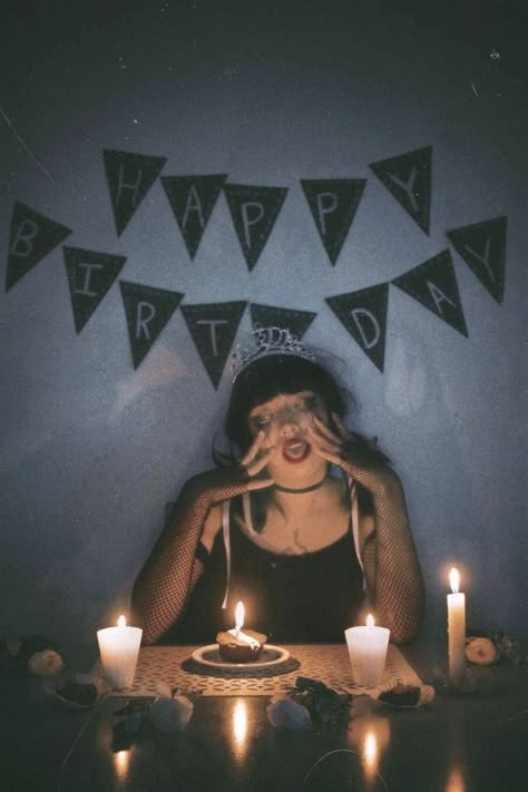 Diy Photoshoot Ideas Creative Birthday, Gothic Birthday Photoshoot Ideas, Lonely Birthday Ideas, Grunge Birthday Aesthetic, Pity Party Birthday, Pity Party Photoshoot, Astrology Themed Party, Lonely Birthday, Alone Birthday