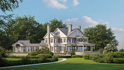 Seaside Colonial - Wadia Associates Coastal Colonial House Exterior, Seaside House Exterior, Coastal Colonial Exterior, Countryside Colonial, 2 Story Colonial, East Coast Colonial House, Colonial Beach Virginia, Cape Cod House Exterior, Coastal Colonial