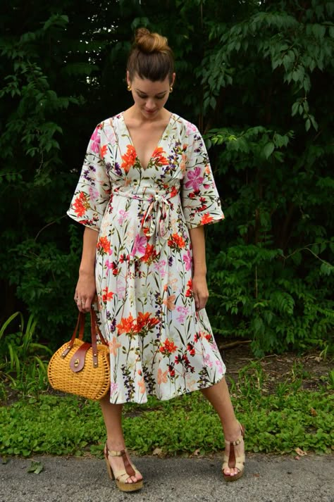 Chiffon Dress Pattern Sewing, Summer Dress Patterns Sewing, Handmade Spring Dress For Beach Cover-up, Beach Kimono Pattern, Handmade Summer Beach Cover-up Dress, Patterned Printed Dress For Beach Cover-up, Summer Dresses With Kimono Sleeves, Free Size, Modest Summer Dress, Kimono Dress Pattern