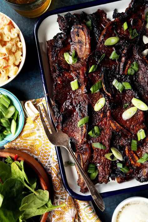 Maui-Style Kalbi Short Ribs - Jonathan Melendez Kalbi Short Ribs, Kalbi Ribs, Rib Marinade, Cooking Short Ribs, Boneless Short Ribs, Boneless Beef Short Ribs, Hawaiian Recipes, Hawaiian Dishes, Short Ribs Recipe