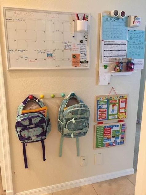 School Room Organization, Family Organization Wall, Home Command Center, Family Command Center, Kids Room Organization, Home Organisation, Basement Renovations, Family Organizer, Organization Kids