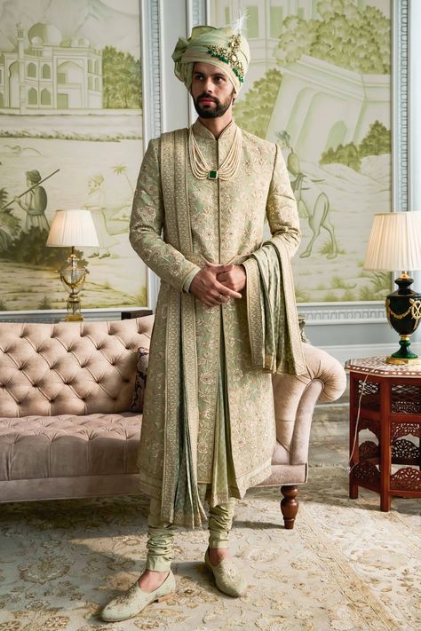 Sherwani For Men Wedding, Wedding Kurta For Men, Embroidered Sherwani, Groom Dress Men, Wedding Outfits For Groom, Indian Groom Wear, Wedding Dresses Men Indian, Sherwani Groom, Couple Wedding Dress