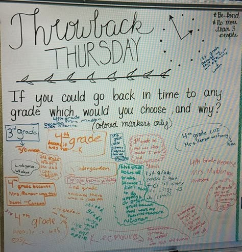 Thursday Bell Ringer, Thursday Board Prompt, Thursday Question Of The Day, Thursday Whiteboard Prompt, Thursday Themes, Thursday Activities, Think About It Thursday, Morning Questions, Whiteboard Prompts