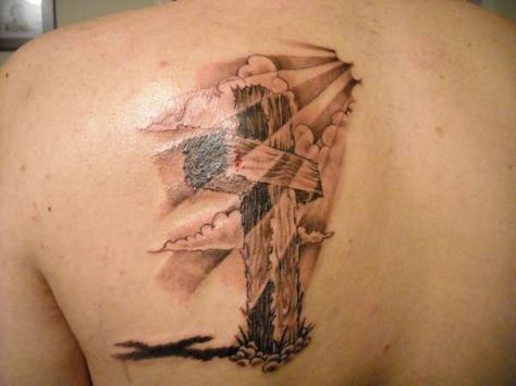 Cross Old Rugged Cross Tattoo, Wooden Cross Tattoos, Cross Shoulder Tattoos, Berg Tattoo, Cloud Tattoo Design, Inspiring Tattoos, Catholic Tattoos, Tattoo Cross, Flag Tattoos