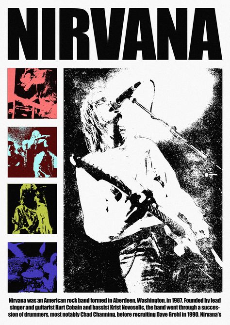 nirvana Poster Ideas For Your Room, Iconic Music Posters, Posters Of Bands, Alt Band Posters, Vintage Nirvana Poster, Nirvana Poster Nevermind, Nirvana Posters Vintage, Rock Tour Posters, 2000s Band Posters