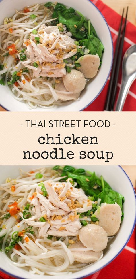 Thai Chicken Noodle Soup, Thai Chicken Noodles, Noodle Soups, Chicken Pho, Rice Noodle Soups, Chicken Noodle Soup Easy, Asian Noodle Recipes, Thai Kitchen, Thai Foods