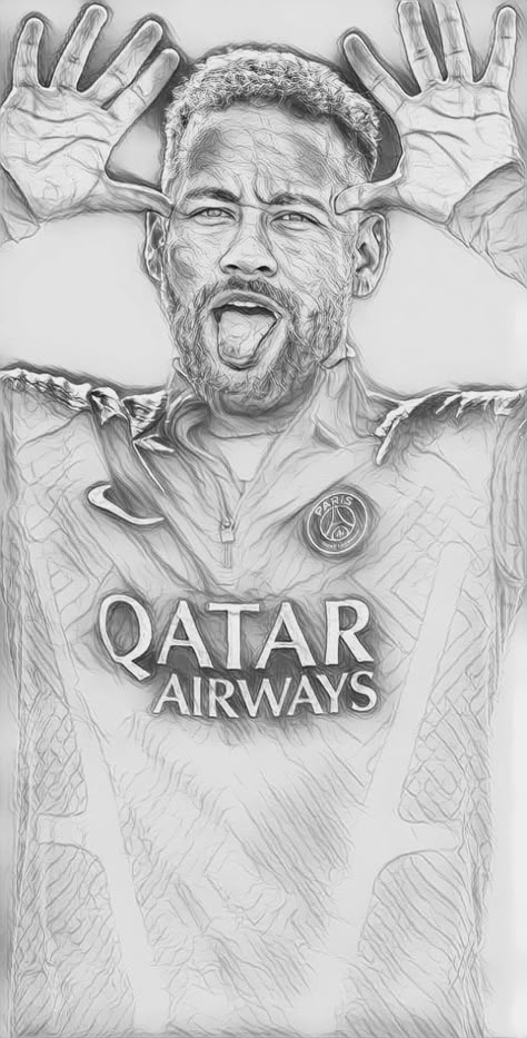 Soccer Drawing Ideas, Neymar Drawings, Football Drawing Sketches, Prowler Drawing, Neymar Sketch, Neymar Jr Drawing, Drawing Of Football, Draw Famous People, Neymar Drawing