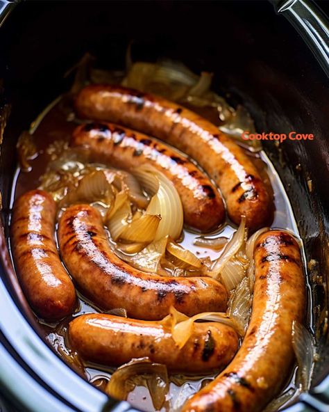 Brats Recipes, Slow Cooker Kitchen, Bratwurst Recipes, Bratwurst Sausage, Beer Brats, Sausage Dishes, Creamy Coleslaw, Crockpot Recipes Slow Cooker, Classic Dishes