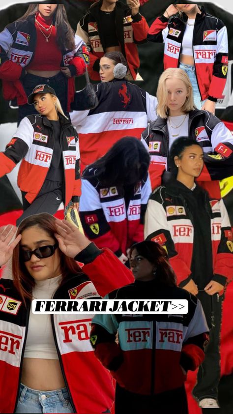 #mode #ferrarigirl #ferrari #jacket Racer Jackets, Ferrari Jacket, Race Outfit, Adidas Originals Women, Ferrari F1, Next Fashion, Birthday List, Formula 1, Adidas Originals