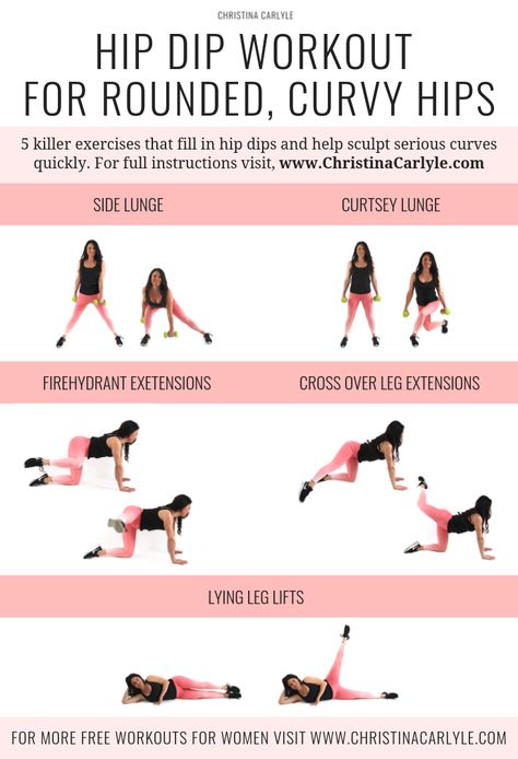 Hip Dip Workout - Discover How to get rid of hip dips with this fun fat burning workout with the best exercises for hip dips. https://christinacarlyle.com/how-to-get-rid-of-hip-dips/ Sport For Hips, Exercises For Curvy Hips, Hip Indents Workout, Hip Dip Exercises How To Get Rid Of, Round Hips Workout, Dips Workout, Rid Of Hip Dips, Best Exercise For Hips, Beachbody Workout