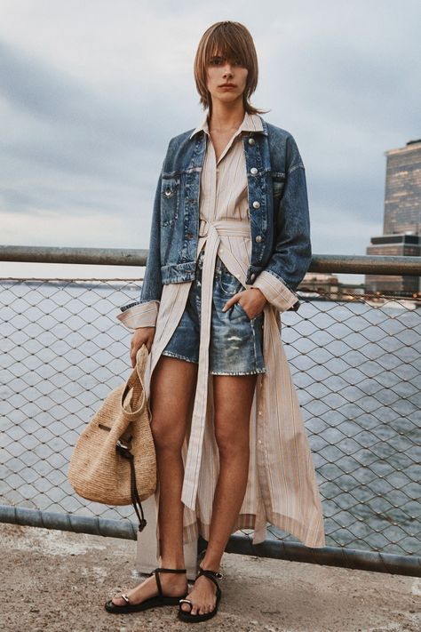 Rag & Bone - Pre-Fall 2024 https://www.vogue.com/fashion-shows/pre-fall-2024/rag-bone/slideshow/collection#7 Bone Fashion, Irene Kim, The Long Goodbye, Modular Wardrobes, Fall 2024 Fashion, Canadian Tuxedo, 2024 Fashion Trends, Statement Sleeves, Poplin Dress