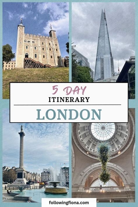 Need help with a plan to see London’s must see highlights in five days?   This London travel itinerary has all the best places to visit, with something for every taste. Perfect for your 2025 London summer vacation!  Save this guide to make London trip planning a breeze. For more London travel guides visit followingfiona.com. London Art Museum, Best Things To Do In London, Things To Do In London England, Places To See In London, 5 Days In London, London Trip Planning, London Must See, What To Do In London, London Activities