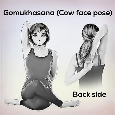 Gomukhasana or Cow Face Pose when you practice this asana, your thighs and shin form a shape, which resembles the face of a cow. Learn how to do it and its benefits here. #gomukhasana #cowfacepose #yoga #yogainspiration #yogapractice Gomukhasana Pose, Cow Face Pose, Face Pose, Butterfly Pose, Eagle Pose, Fish Pose, Cow Face, Lotus Pose, Chest Muscles