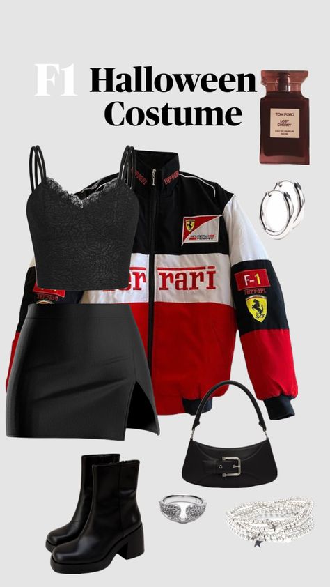 Formula 1 Halloween Costume, Ferrari Clothes, Race Outfit, Race Day Outfits, F1 Ferrari, Halloween Clothes, Girls Robes, Costume Women, Halloween Costume Outfits