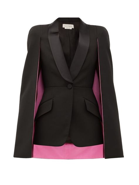 Alexander McQueen Cape-sleeve single-breasted wool-blend jacket Blazer Cape, Cape Blazer, Black Suit Jacket, Coat For Women, Woman Suit Fashion, Cape Sleeves, Wool Blend Jacket, Savile Row, Looks Black