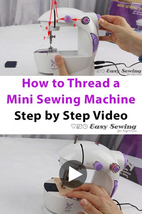 How To Put Thread In Sewing Machine, Mini Sewing Machine How To Use, Mini Sewing Machine Projects, How To Thread A Sewing Machine, Sewing Beginners Learning, Mini Sewing Projects, Sewing Machine Tutorial, Sewing Machine Beginner, Kids Sewing Machine