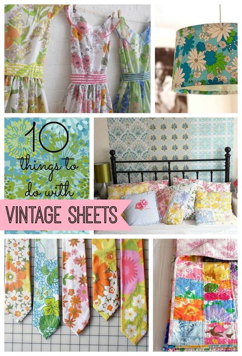 PicMonkey Collage Linen Projects, Things To Sew, Old Sheets, Vintage Bed, Crochet Tablecloth, Vintage Sheets, Upcycled Crafts, Vintage Crafts, Thrift Stores