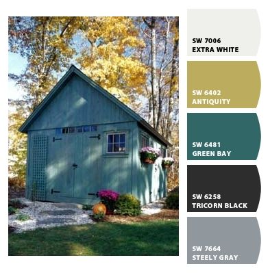 blue shed in the Fall Blue Shed, Barn Style Shed, Shed Plans 12x16, Yard Sheds, Garden Shed Ideas, Build A Playhouse, Shed Colours, Shed Kits, Barns Sheds