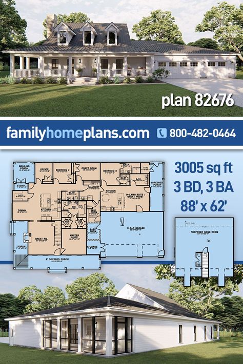 Unique Farmhouse Plans, Mother In Law Apartment, Multigenerational House Plans, Multigenerational House, Inlaw Suite, Unique House Plans, In-law Apartment, Southern Traditional, Affordable House Plans