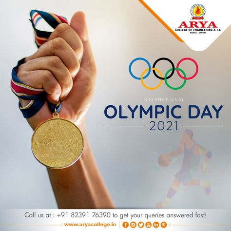 "The Olympic Games generate a connotation of togetherness, motivation, and enthusiasm that no other sporting occasion can. The day is celebrated to encourage more people to participate in the Olympic Games and spread awareness about the event and promote the Olympic Movement. Happy Olympic Day 2021 !! #olympicday #olympicday2021 #internationalolympicday #sports #aryacollege International Olympic Day, The Olympic Games, Creative Ads, Olympic Games, Social Media Post, Barrel, The Day, Engineering, Sports