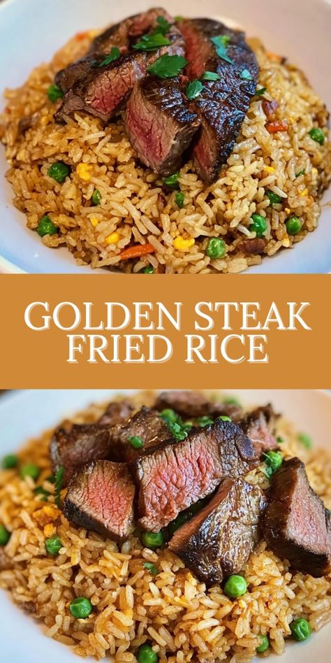 Discover the secret to making the most delicious Golden Steak Fried Rice in just 20 minutes! 🥩🍚 This easy-to-follow recipe combines juicy steak, fragrant rice, and savory seasonings for the ultimate comfort meal. Perfect for quick dinners or meal prep! #FriedRiceRecipe #SteakLovers #QuickMeals #AsianCuisine 🍳✨ Click for step-by-step instructions and cooking tips! Golden Steak Fried Rice, Steak Marinade For Fried Rice, Steak Cheese And Rice, Steak And Rice Meal Prep, Steak Rice Bowl Recipes, Steak Meal Prep Ideas, Steak And Rice Recipes, Steak Fried Rice Recipe, Beef Fried Rice Recipe