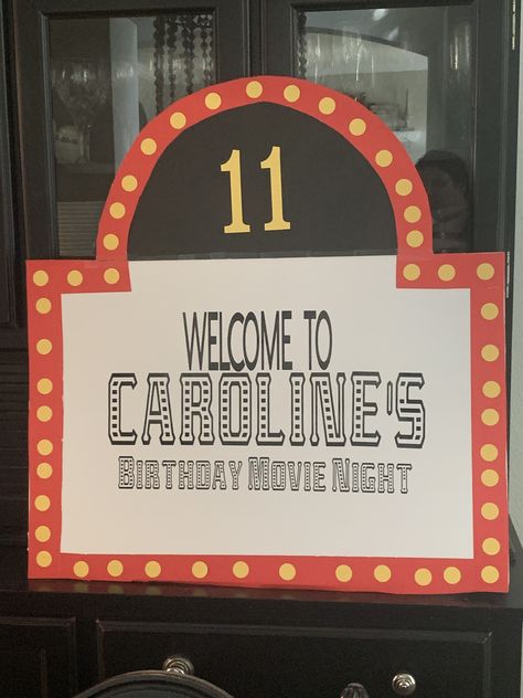 Movie birthday party sign marquees- two foam boards and a Cricut Movie Marquee Sign Diy, Marquee Sign Diy, Movie Marquee Sign, Movie Night Sign, Birthday Movie Night, Diy Movie Night, Outdoor Movie Party, Birthday Movie, June Activities