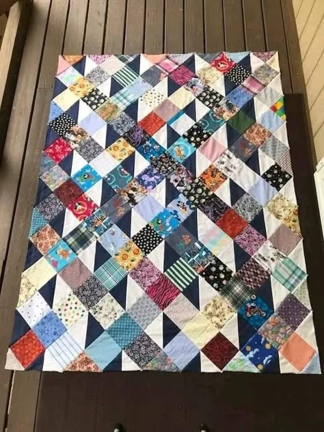 Scrap Quilts With 2 1/2 Inch Squares, Half Square Triangle Quilts Pattern, Triangle Quilt Pattern, Colorful Quilt, Crumb Quilt, Plaid-ish Scrap Quilt, White Quilts, Quilt Square, Pieced Quilts