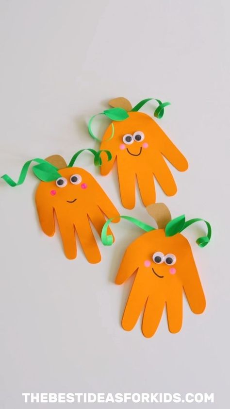 Kim McLeod | The Best Ideas for Kids on Reels | Inland Sky · Little Hands Pumpkin Handprint, Handprint Cards, Halloween Handprint Crafts, Halloween Handprint, Kindergarten Art Activities, Halloween Crafts Preschool, Halloween Crafts For Toddlers, Fall Arts And Crafts, Halloween Arts And Crafts