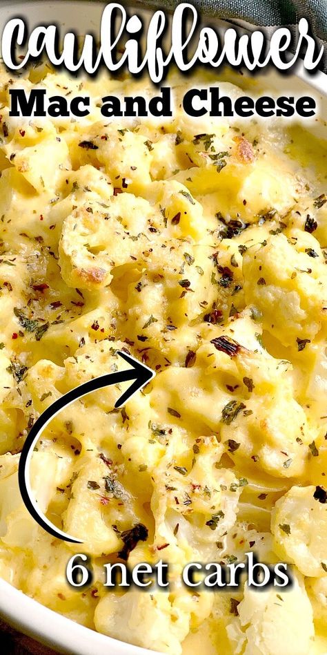 Cauliflower Mac And Cheese Recipe, Cauliflower Mac And Cheese, Cauliflower Cheese, Low Carb Sides, Mac And Cheese Recipe, Keto Side Dishes, Keto Recipes Dinner, Low Carb Recipes Dessert, Net Carbs