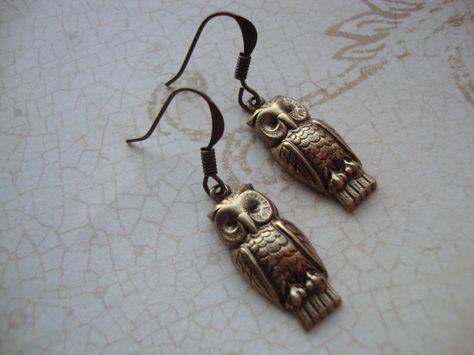 Percy Jackson Jewelry, Athena Percy Jackson, Daughter Of Athena, Owl Earrings, Percy Jackson, Ear Wires, Antique Brass, Jewelry Earrings Dangle, Dangle Drop Earrings