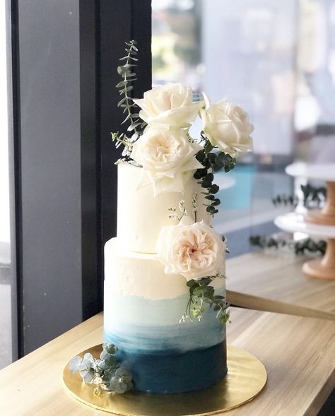 Ombre 2 Tier Cake, Ombre Wedding Cake Blue, Blue Ombre Wedding Cake, Wedding Cake Dusty Blue, Blue Ombre Cake, 2 Tier Wedding Cake, One Tier Cake, 2 Tier Wedding Cakes, Wedding Cake Ombre