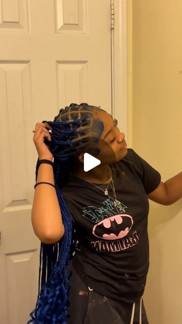 JordynStylez on Instagram: "I mean what’s life without a pop of color 😍😍😍 • • Blue Small full knotless  • •  • #smalllknotless #fullbraids #smallbraids #knotlessbraids #bluehair #bluehaircolor #cute #jordynnstylezz #summerhairstyles #summerstyles #bookthelook #lilrae #badwrist #prettygirls #cutegirl #jordynnstylezz #bookthelook💋 #popofcolor #blue #beautiful #toocute" Blue Boho Knotless Braids, Hairstyles For Small Knotless Braids, Blue Boho Braids, Half Blue Half Black Hair, Blue Goddess Braids, Skunk Stripe Braids, Blue Knotless Braids, Blue Knotless, Bts Hairstyle