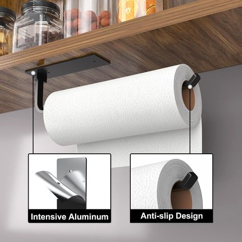 【High Quality Material】This paper towel holder is made of high-quality aluminum alloy material, lighter but stiffer and stronger than stainless steel! It is waterproof, rust-proof, corrosion-resistant, can last for a long time. Matte black coating makes it even more stylish and beautiful!
【Save Space】The paper towel holder is perfect for your kitchen, bathroom, garage, RV, etc., and .vertical or horizontal installation can help you save the most space. Kitchen Towel Rack, Aluminium Kitchen, Pantry Kitchen, Kitchen Roll Holder, Kitchen Paper Towel, Bathroom Storage Racks, Broom And Dustpan, Kitchen Paper, Sink Organizer